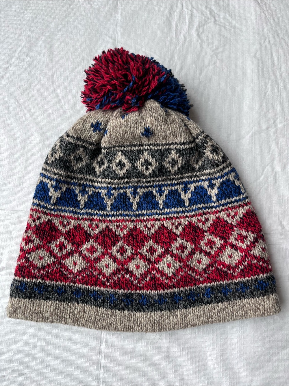 Vintage Wool Fair Isle Beanie Pom Pom Hat